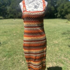 Orange and Brown Hobo style Patterned Dress
